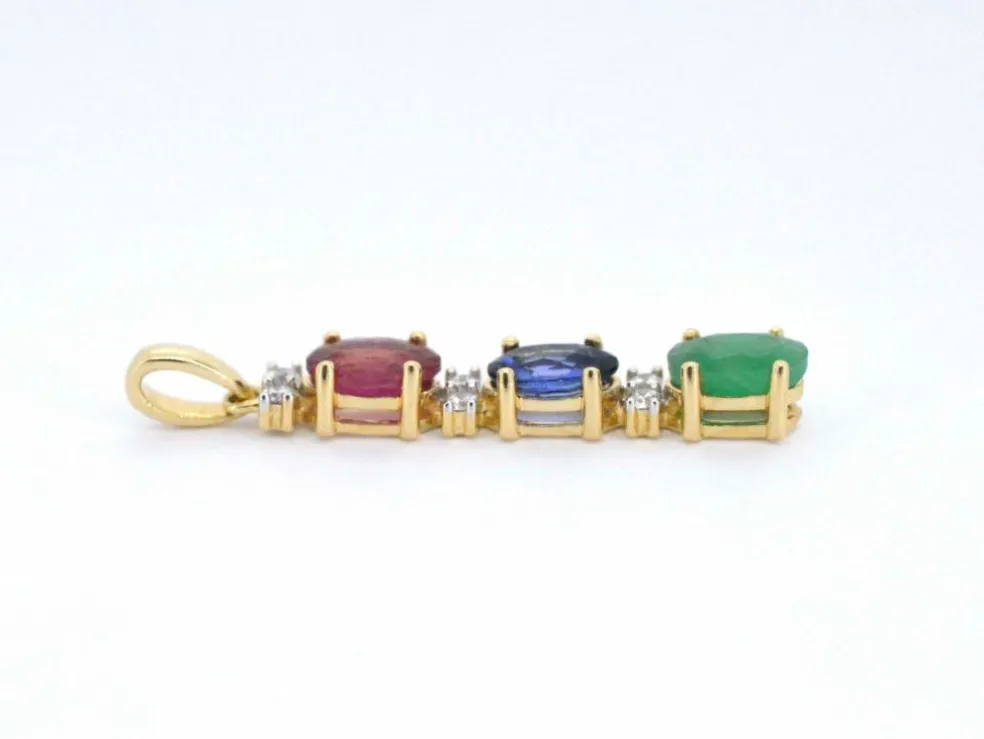 Pendentif en or jaune avec pierres précieuses multicolores et diamants