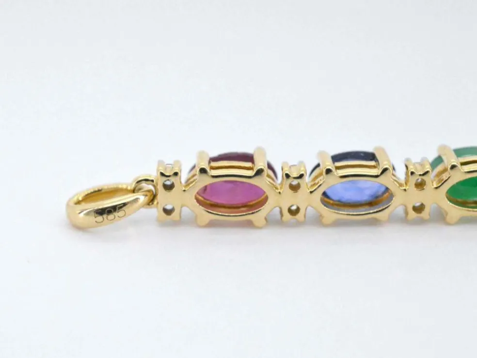 Pendentif en or jaune avec pierres précieuses multicolores et diamants