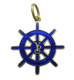Pendentif en or jaune et email bleu, barre de bateau