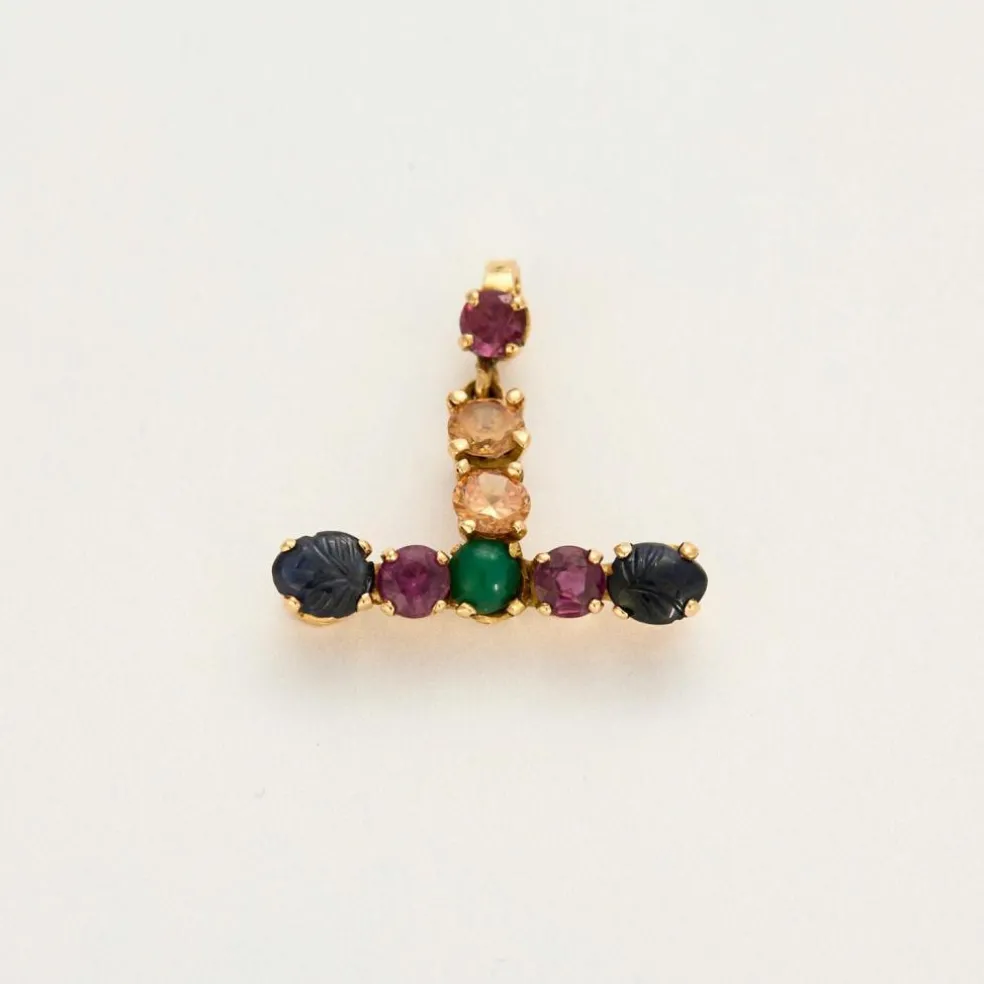 Pendentif en or jaune, saphir, émeraude et spinelle