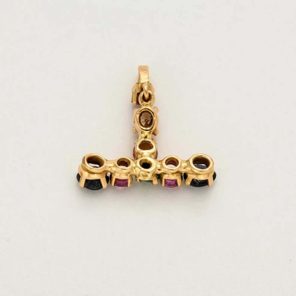 Pendentif en or jaune, saphir, émeraude et spinelle