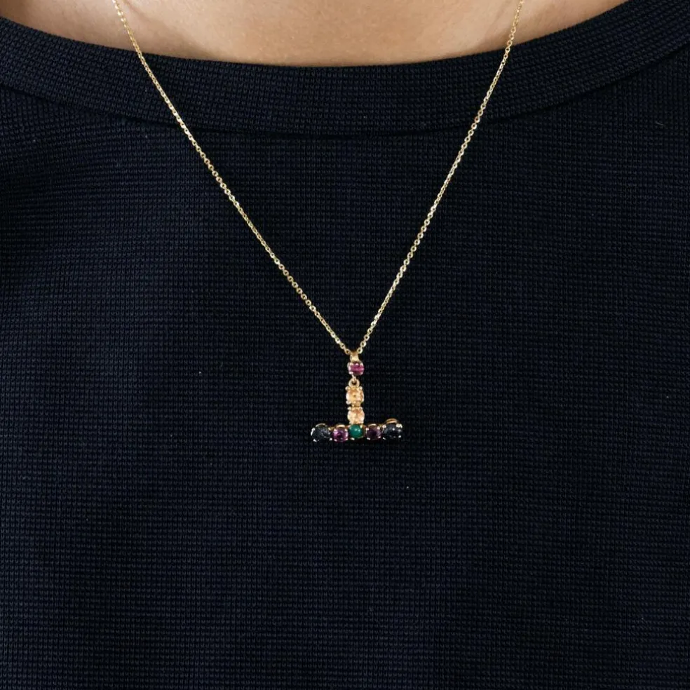 Pendentif en or jaune, saphir, émeraude et spinelle