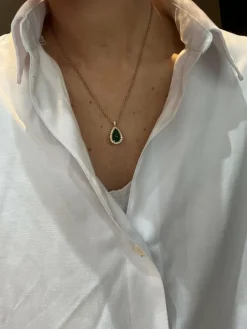 Pendentif en or rose 18 carats avec émeraude cabochon et diamants