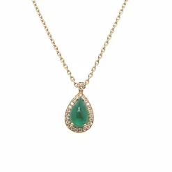 Pendentif en or rose 18 carats avec émeraude cabochon et diamants