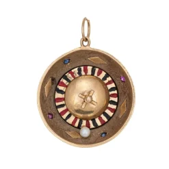 Pendentif en or vintage avec breloque de roue de roulette tournante