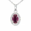 Pendentif entourage en or blanc avec diamants et rubis