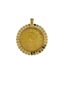 Pendentif et broche en or jaune avec pièce de dix dollars