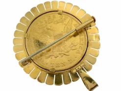 Pendentif et broche en or jaune avec pièce de dix dollars