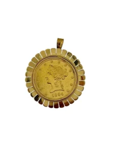 Pendentif et broche en or jaune avec pièce de dix dollars