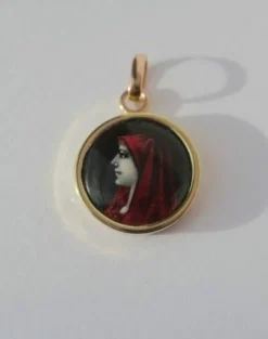 Pendentif Fabiola or émail de Limoges