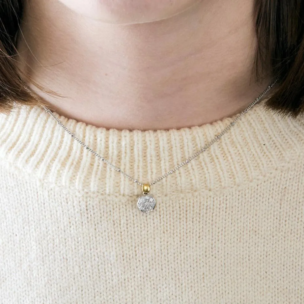 PENDENTIF FLEUR DIAMANTS OR BLANC