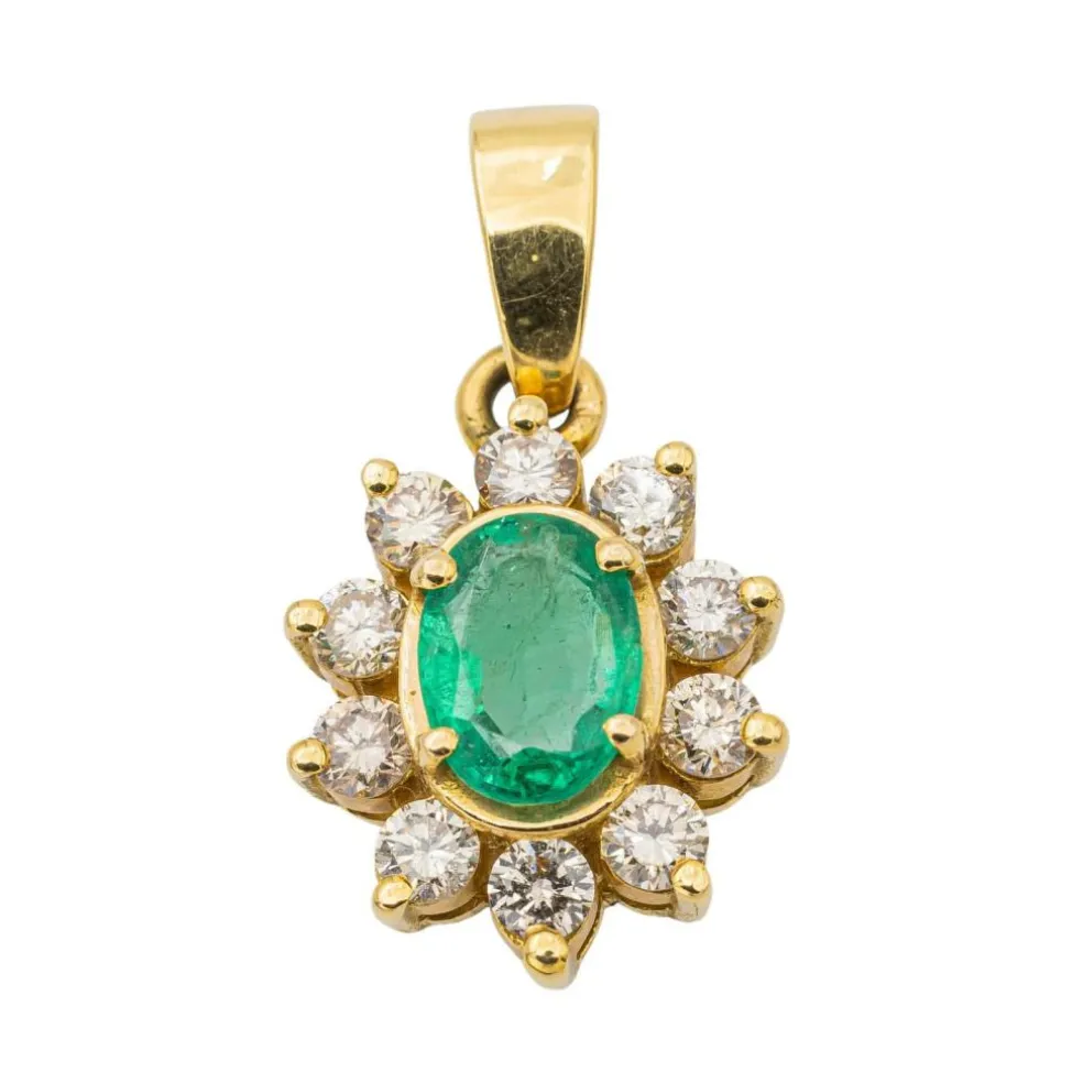 Pendentif Fleur Or jaune Emeraude