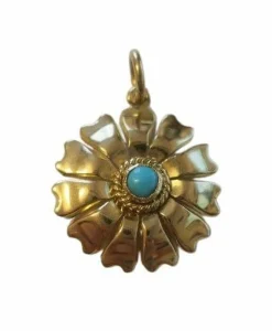Pendentif fleur or jaune turquoise