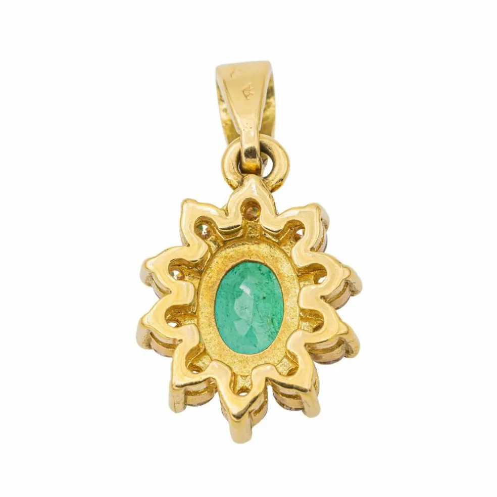 Pendentif Fleur Or jaune Emeraude