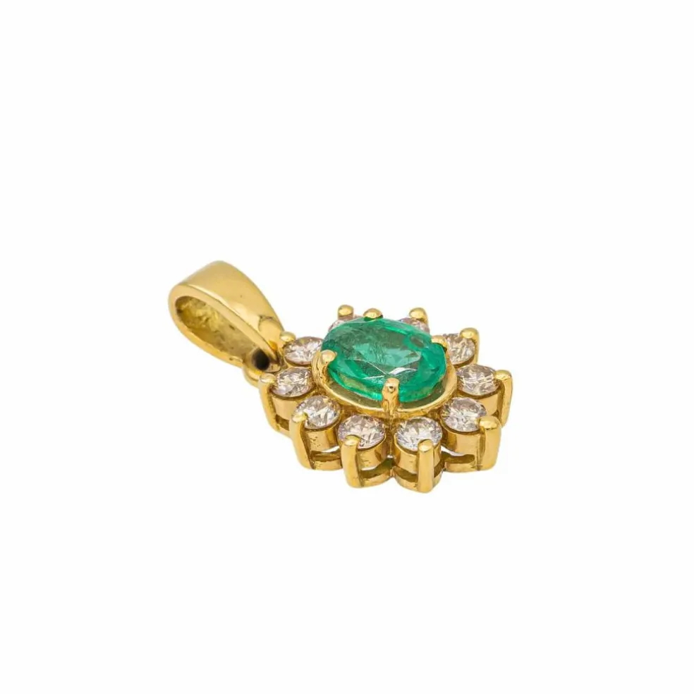 Pendentif Fleur Or jaune Emeraude