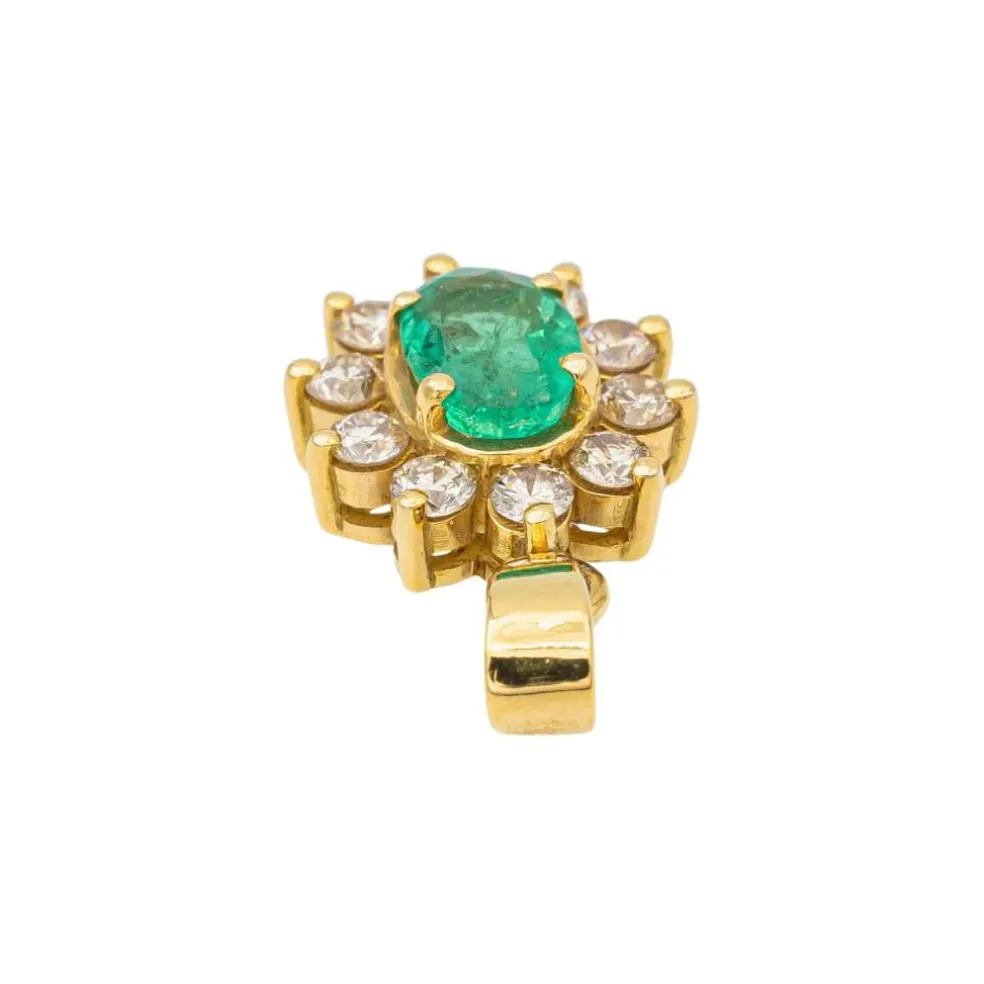 Pendentif Fleur Or jaune Emeraude