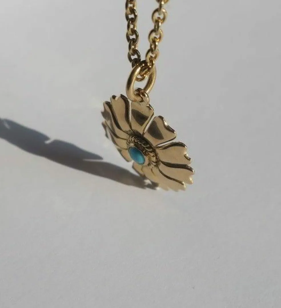 Pendentif fleur or jaune turquoise