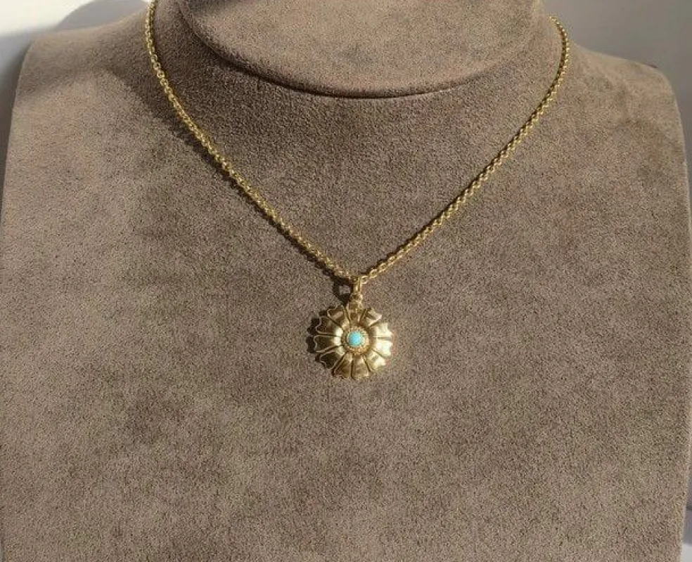 Pendentif fleur or jaune turquoise