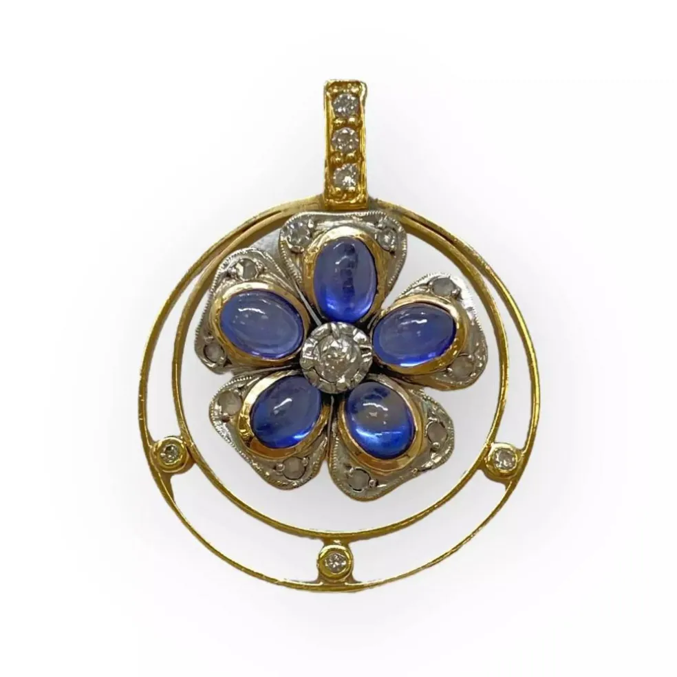 Pendentif fleur saphir et diamants