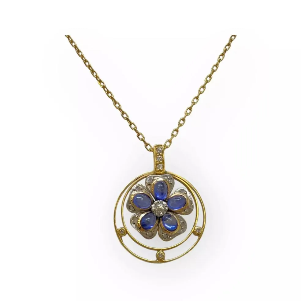 Pendentif fleur saphir et diamants