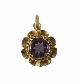 Pendentif fleur XIXe or rose améthyste