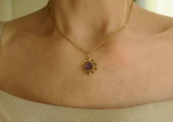 Pendentif fleur XIXe or rose améthyste