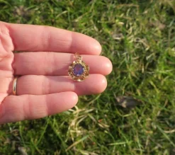 Pendentif fleur XIXe or rose améthyste