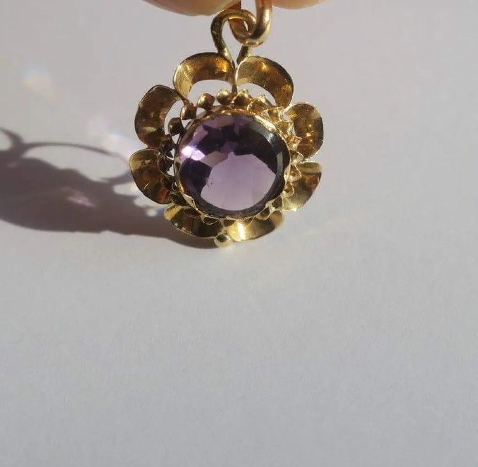 Pendentif fleur XIXe or rose améthyste