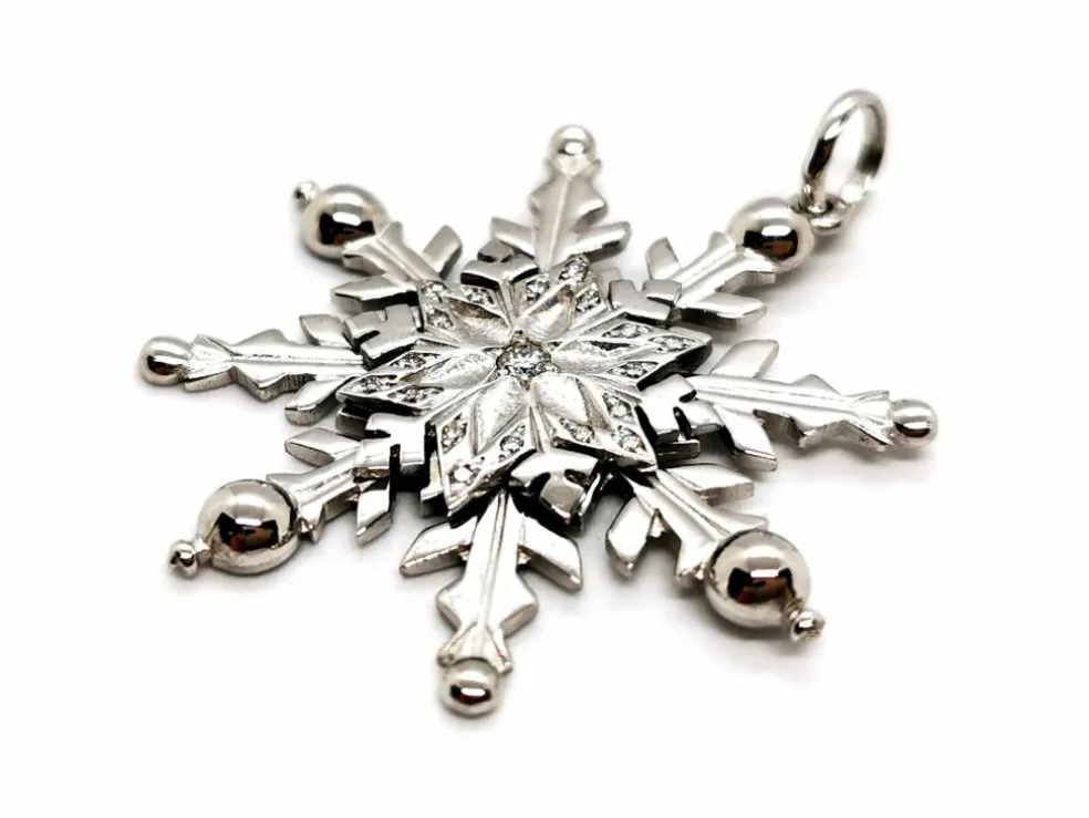 Pendentif Flocon Or blanc Diamant
