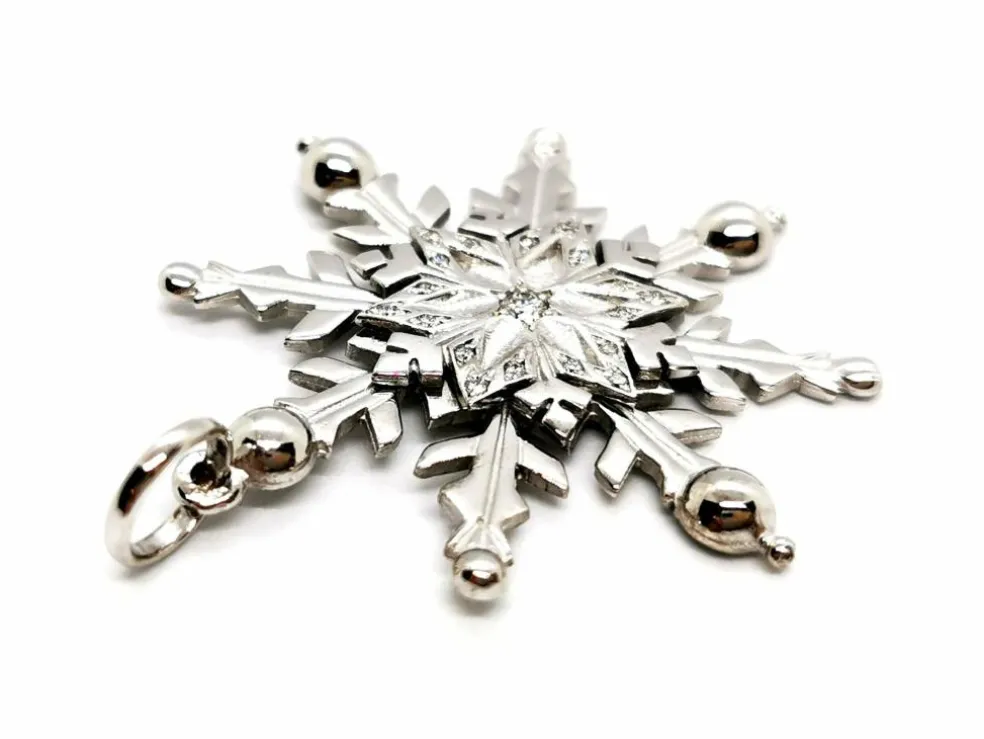 Pendentif Flocon Or blanc Diamant