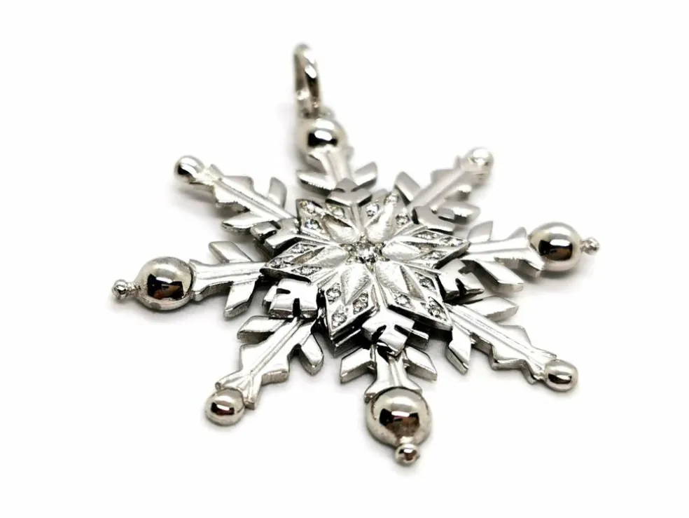 Pendentif Flocon Or blanc Diamant