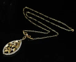 Pendentif floral Art Nouveau or et perles fines
