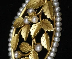 Pendentif floral Art Nouveau or et perles fines