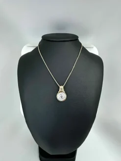 Pendentif français vintage en or jaune et blanc avec diamants de 1,25 carat certifié HRD