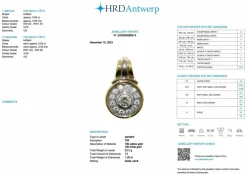 Pendentif français vintage en or jaune et blanc avec diamants de 1,25 carat certifié HRD