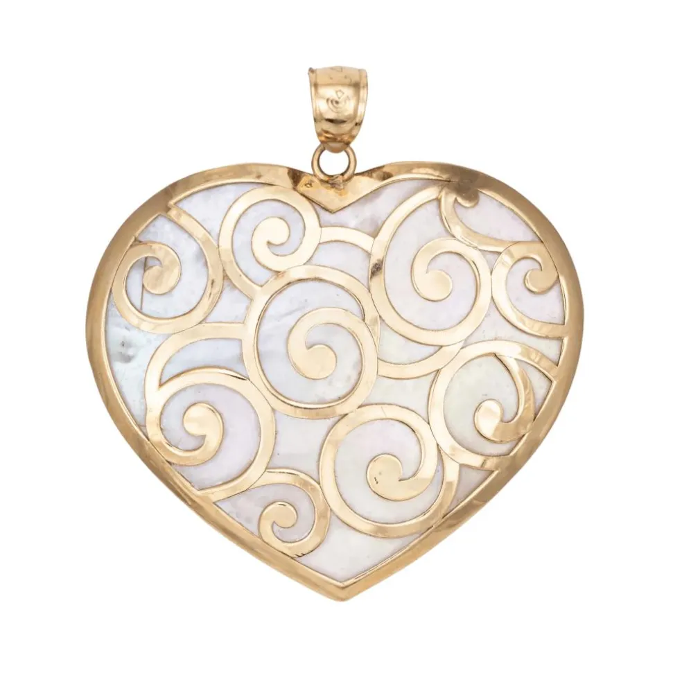 Pendentif Grand Coeur Or Jaune Nacre