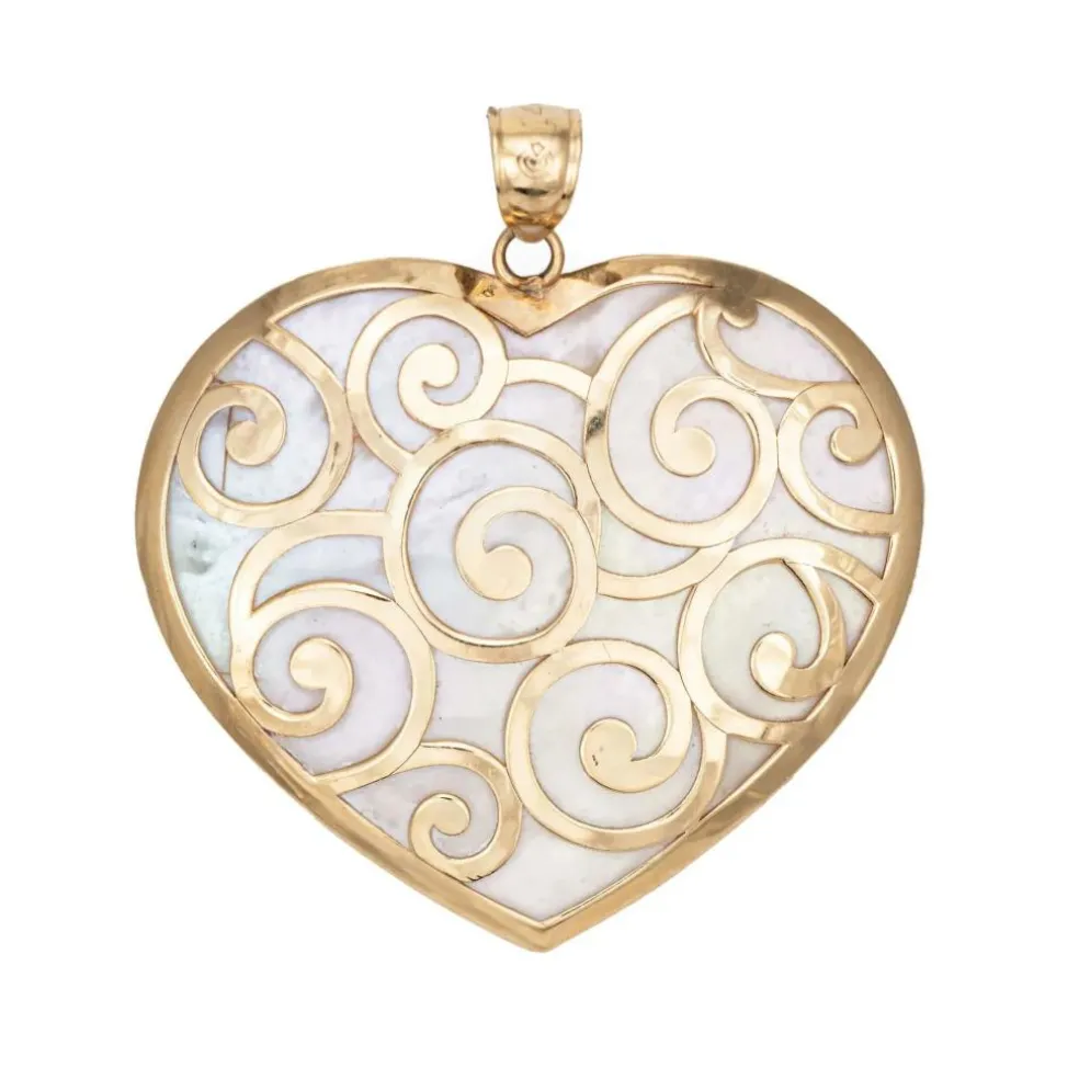 Pendentif Grand Coeur Or Jaune Nacre
