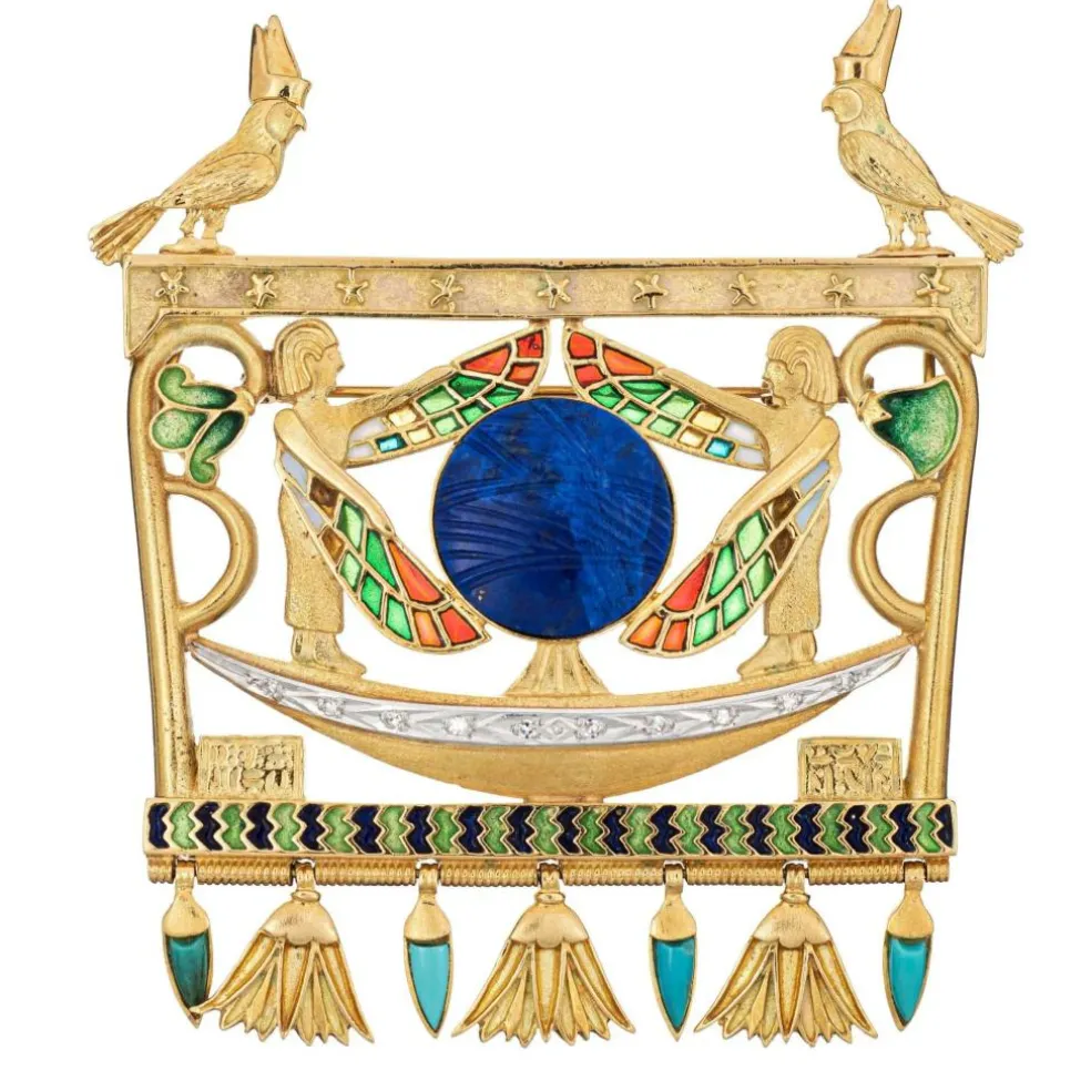 Pendentif égyptien Isis vintage Lapis Diamants