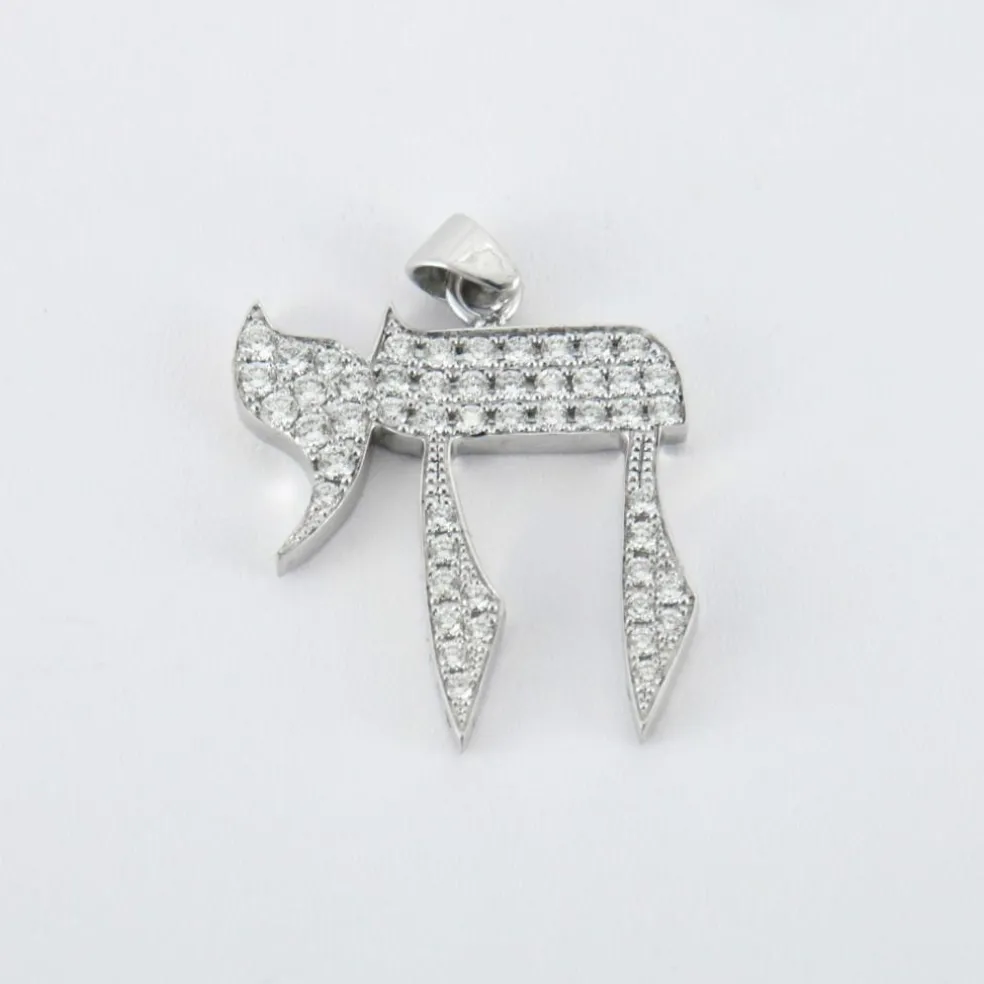 Pendentif HAI - LA VIE or blanc diamants