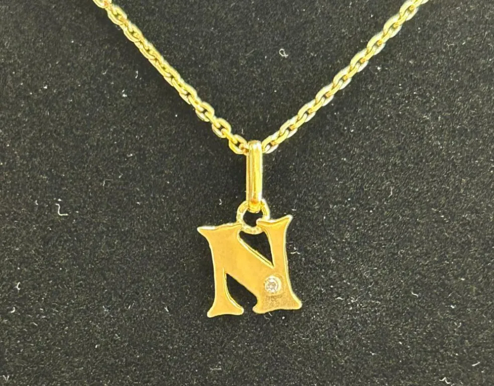 Pendentif lettre N or jaune diamants