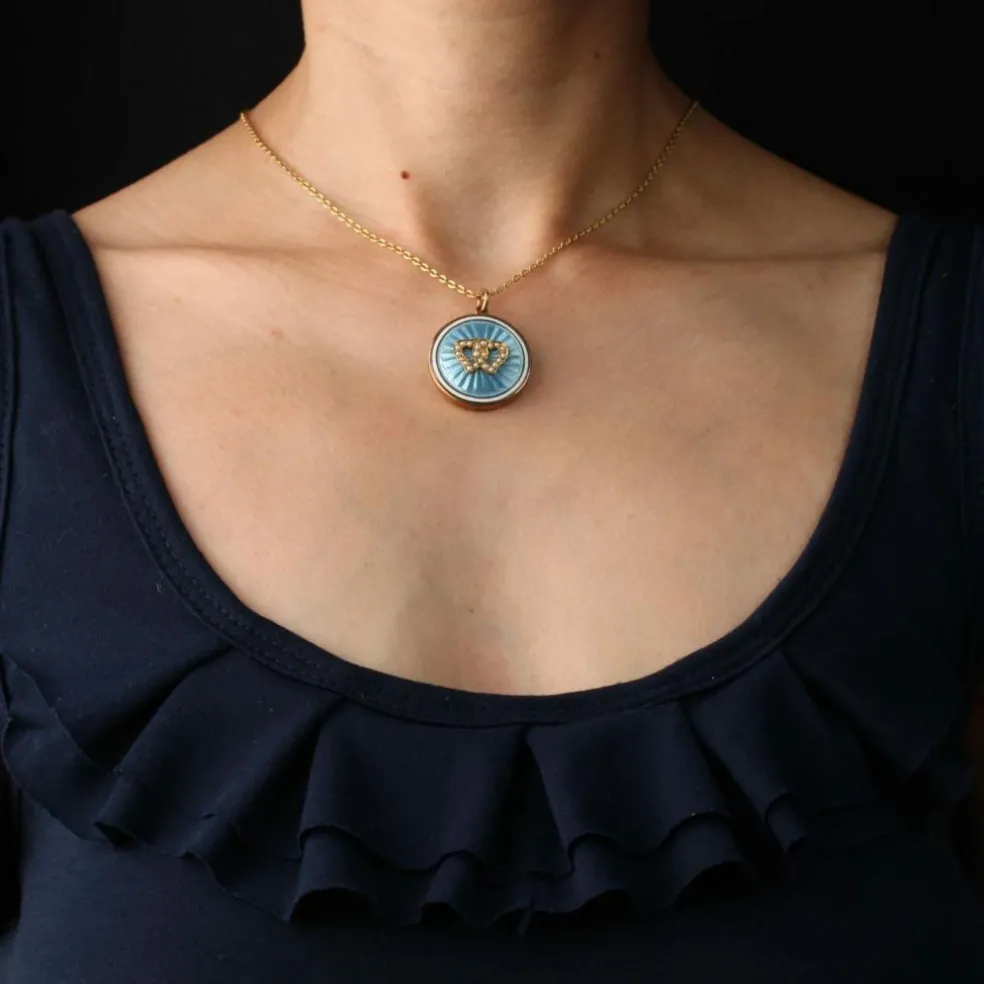 Pendentif émail coeurs perles fines