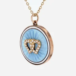 Pendentif émail coeurs perles fines