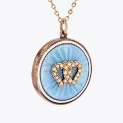 Pendentif émail coeurs perles fines