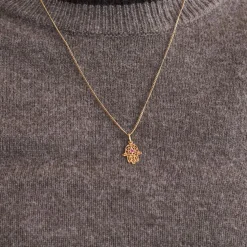 Pendentif main de Fatma or jaune Rubis