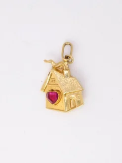 Pendentif maison vintage or jaune rubis