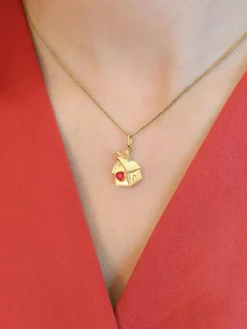 Pendentif maison vintage or jaune rubis