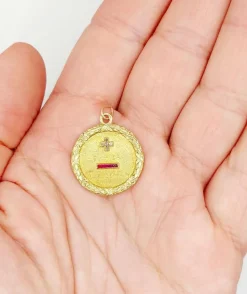 Pendentif médaille d'amour 23mm or jaune diamant et rubis AUGIS (circa 1920)