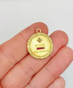 Pendentif médaille d'amour 23mm or jaune diamant et rubis AUGIS (circa 1920)