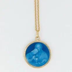 Pendentif médaille en or et émail bleu