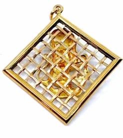 Pendentif médaille lion sur fond grillagé